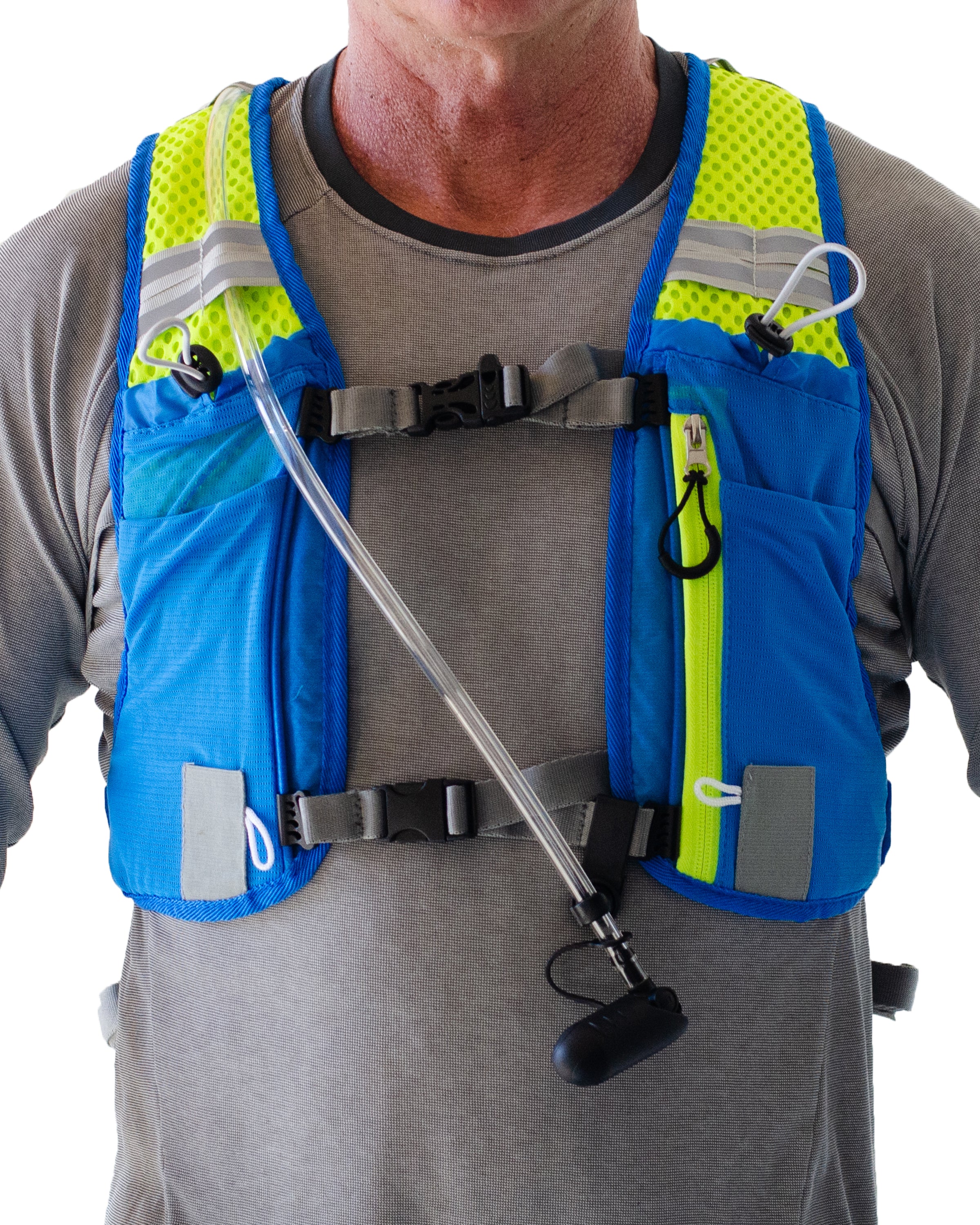 front of blue hydration backpack