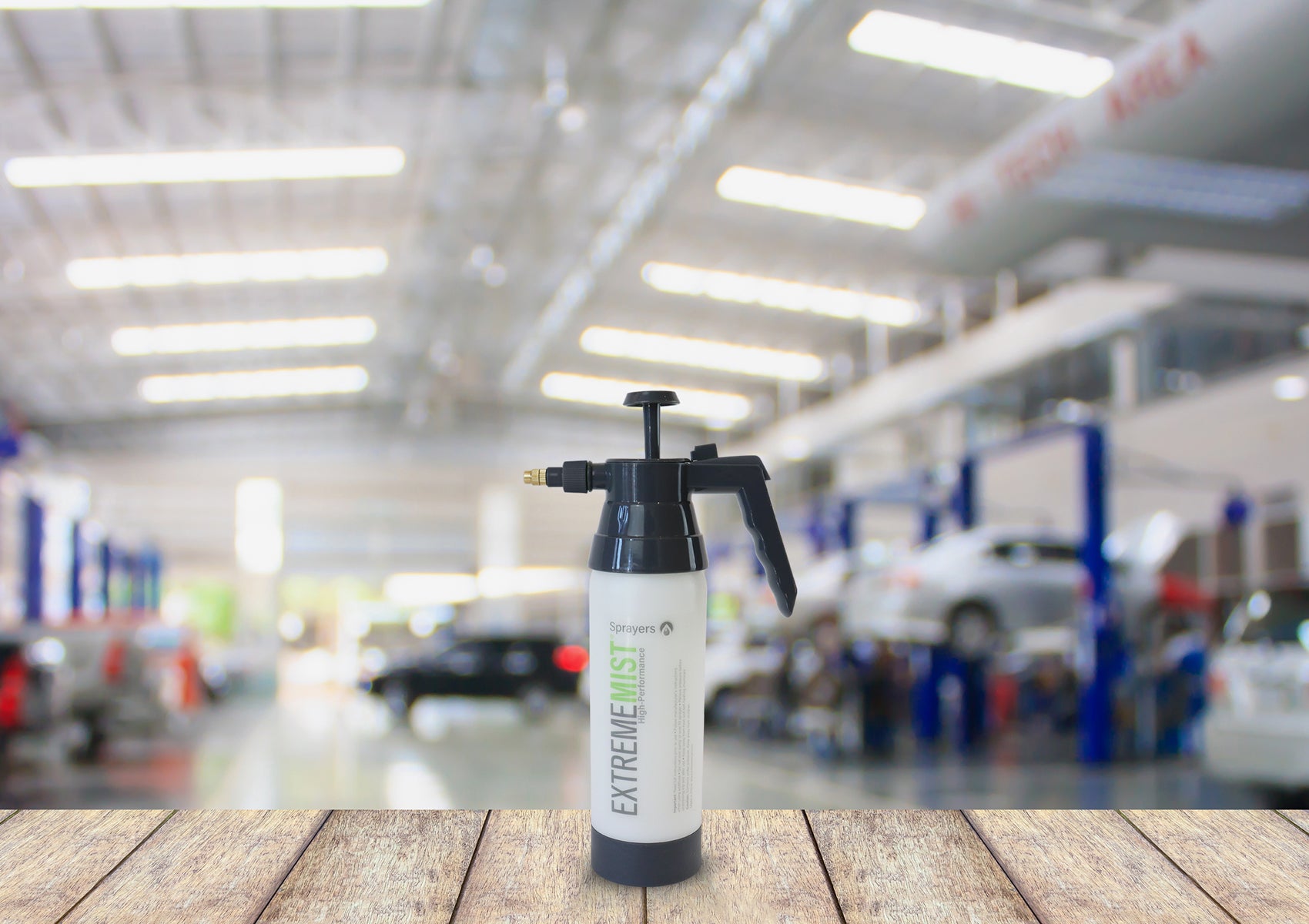 car mister pump-up sprayer in detailing garage