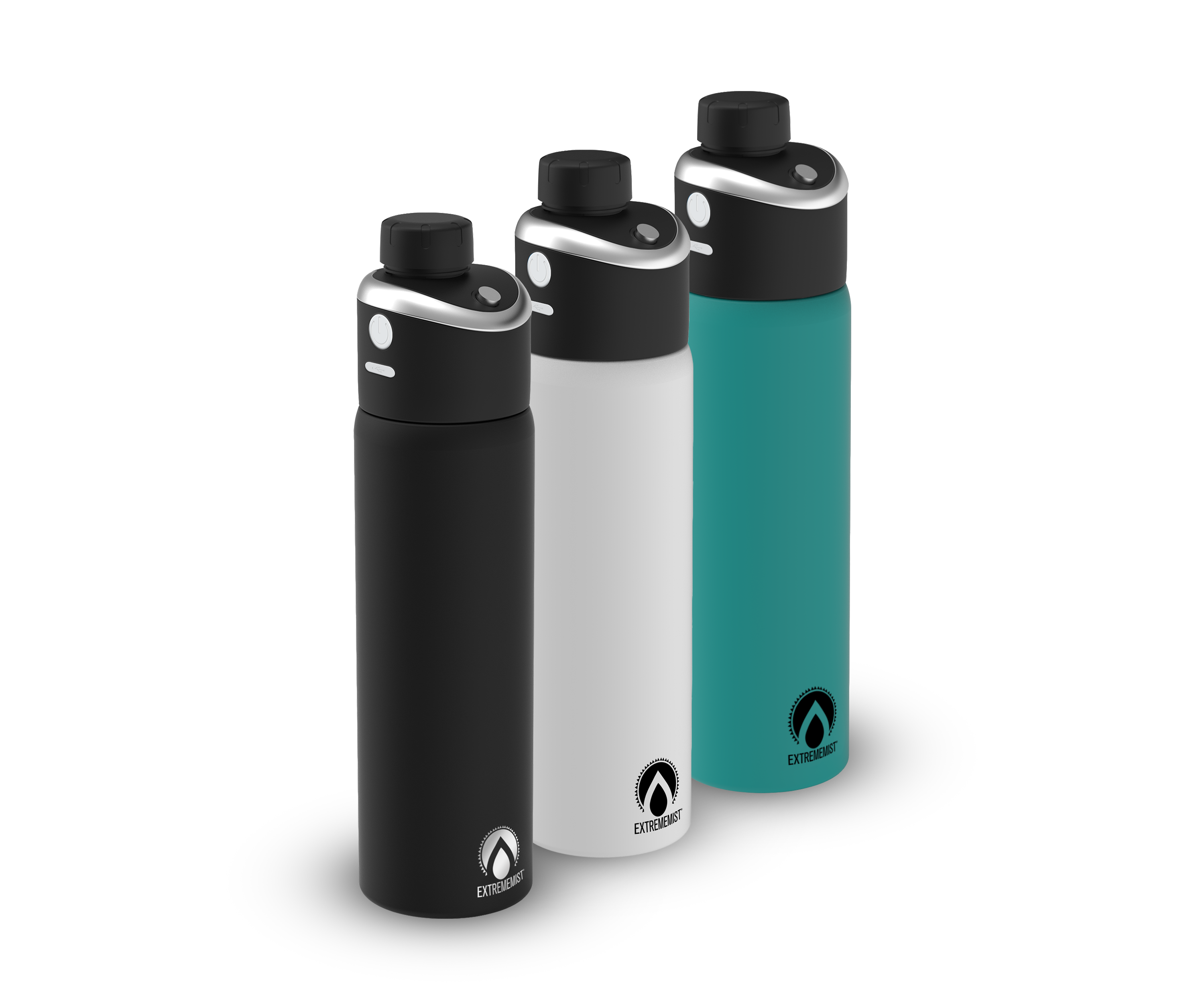 black white teal gomist misting water bottles