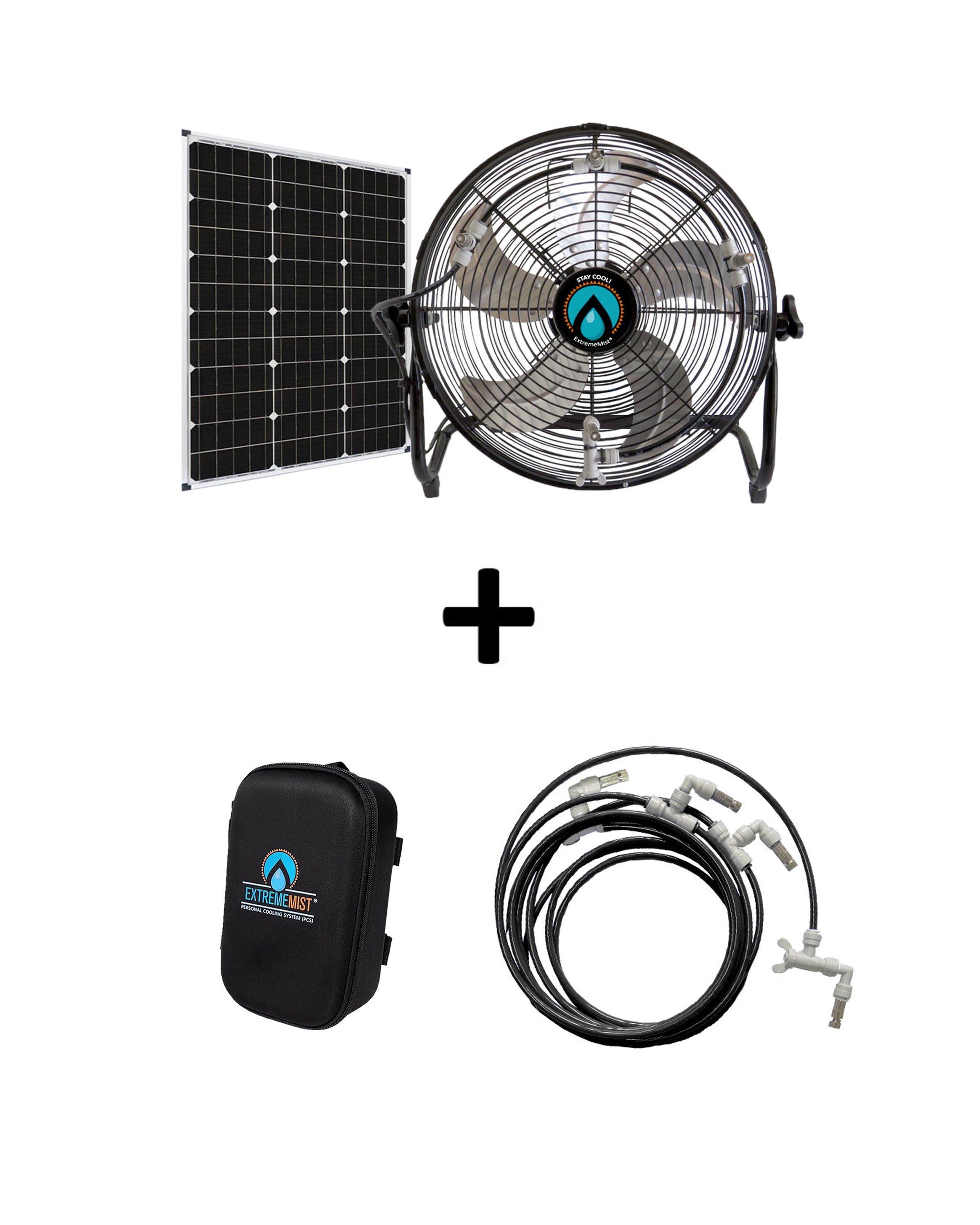 portable misting fan kit with solar panel pump case and mist line