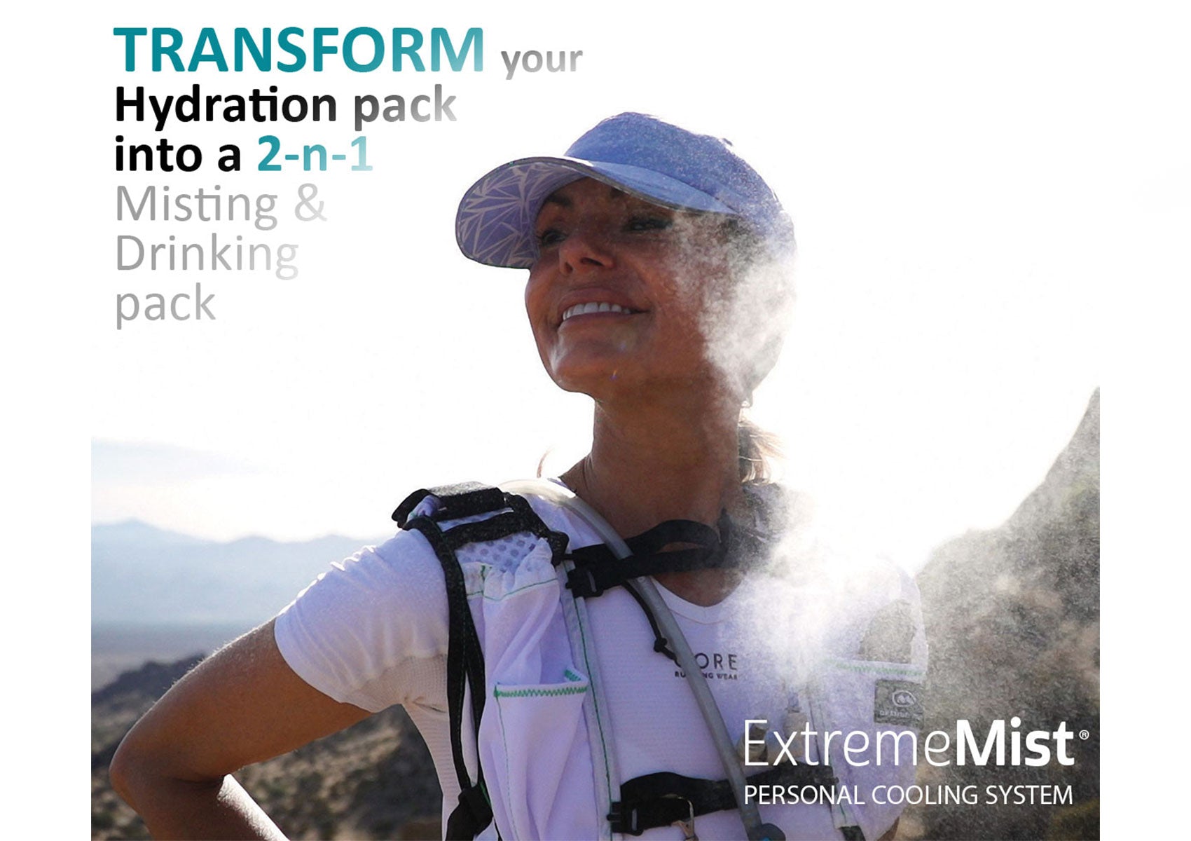 transform your hydration pack into a 2-n-1 misting & drinking pack