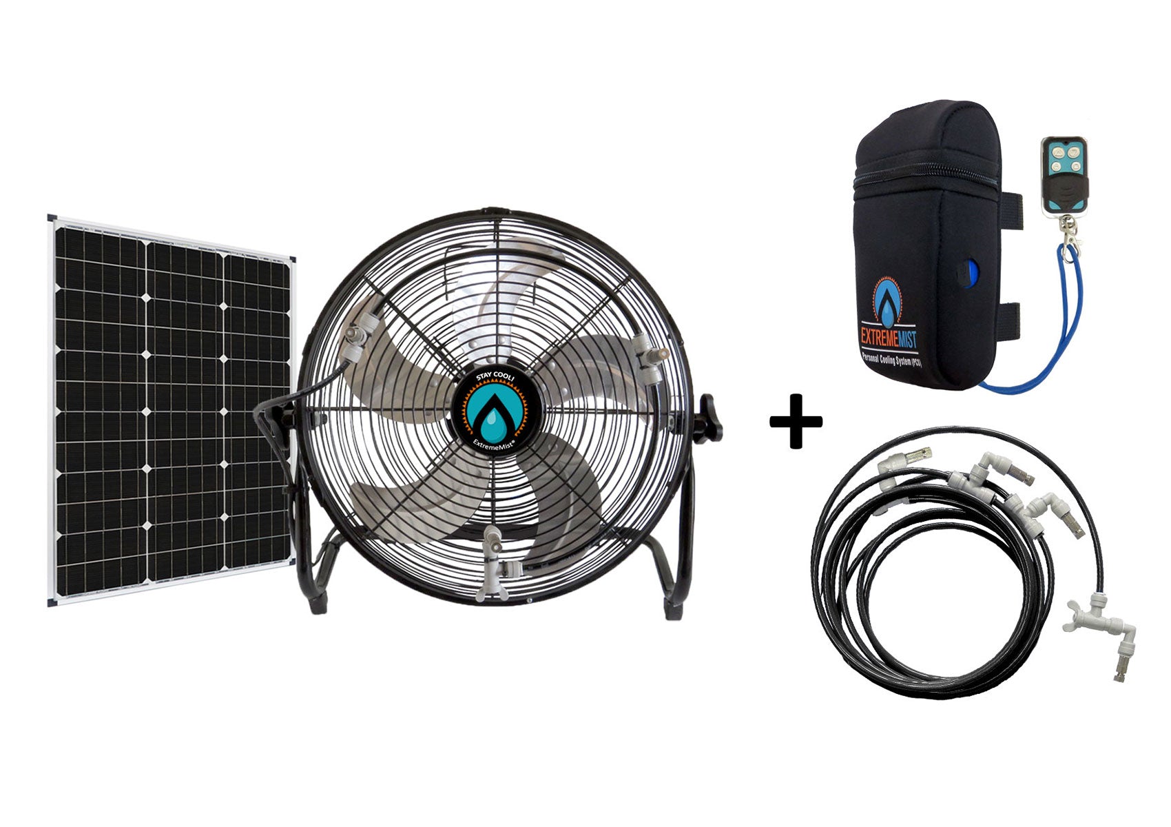 Solar Mist Fans 170psi Solar-Rechargeable Misting Fan w/ 16ft. Mist line attachment